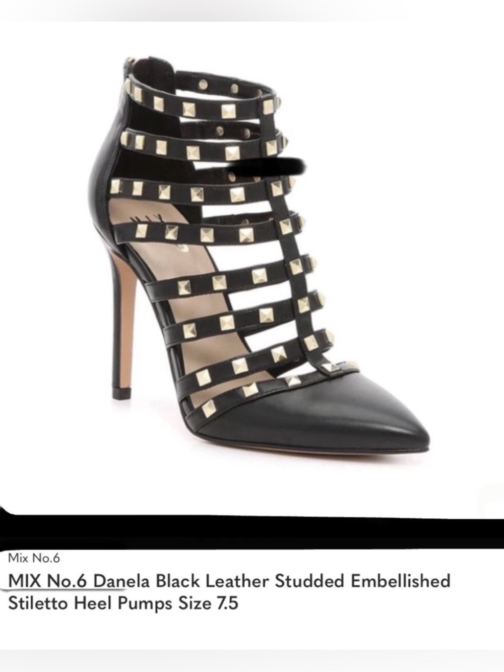 MIX No.6 Danela Black Leather Studded Embellished Stiletto Heel Pumps Size 7.5 - Picture 2 of 9